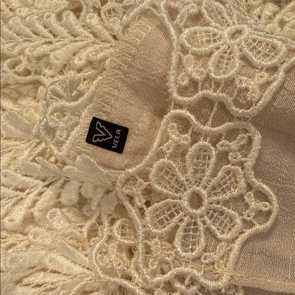 Vela from 2014 “Beige Lace Up” Hijab Cream Lace Scarf